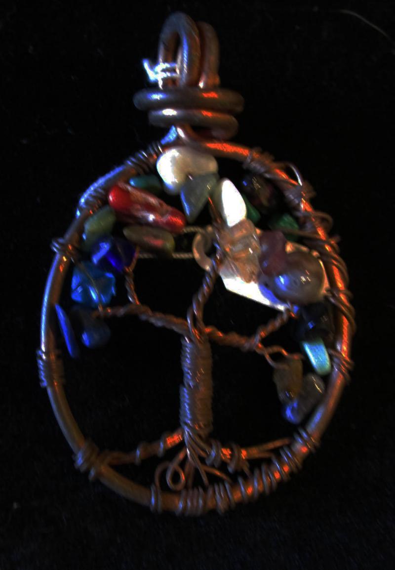 Wolf, Tree of Life Necklace, Wire Wrap Necklace, Copper, Stones, Jewelry, Art
