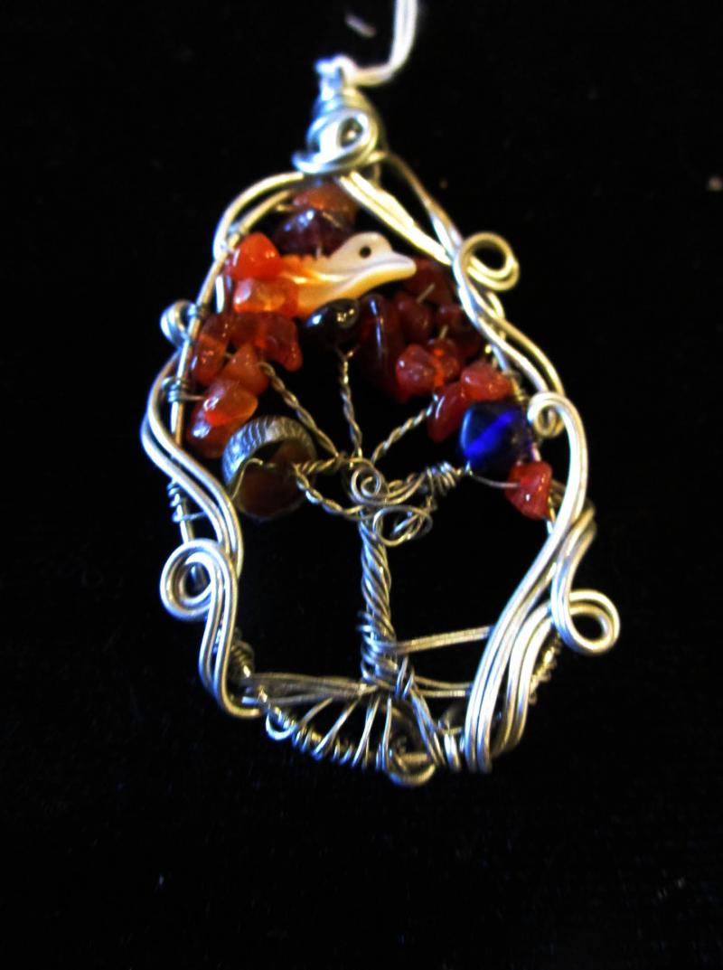 Wolf, Tree of Life Necklace, Wire Wrap Necklace, Lapiz, Stones, Jewelry, Art